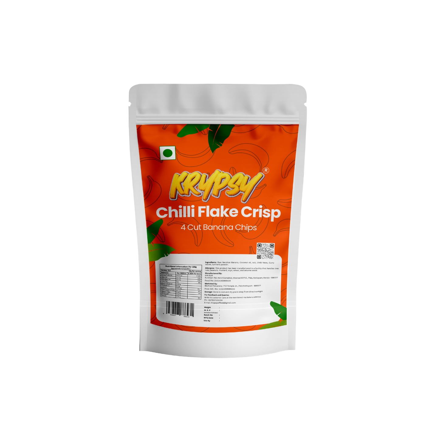 Krypsy Chilli Flake Crisp Banana Chips - Made in Pure Coconut Oil