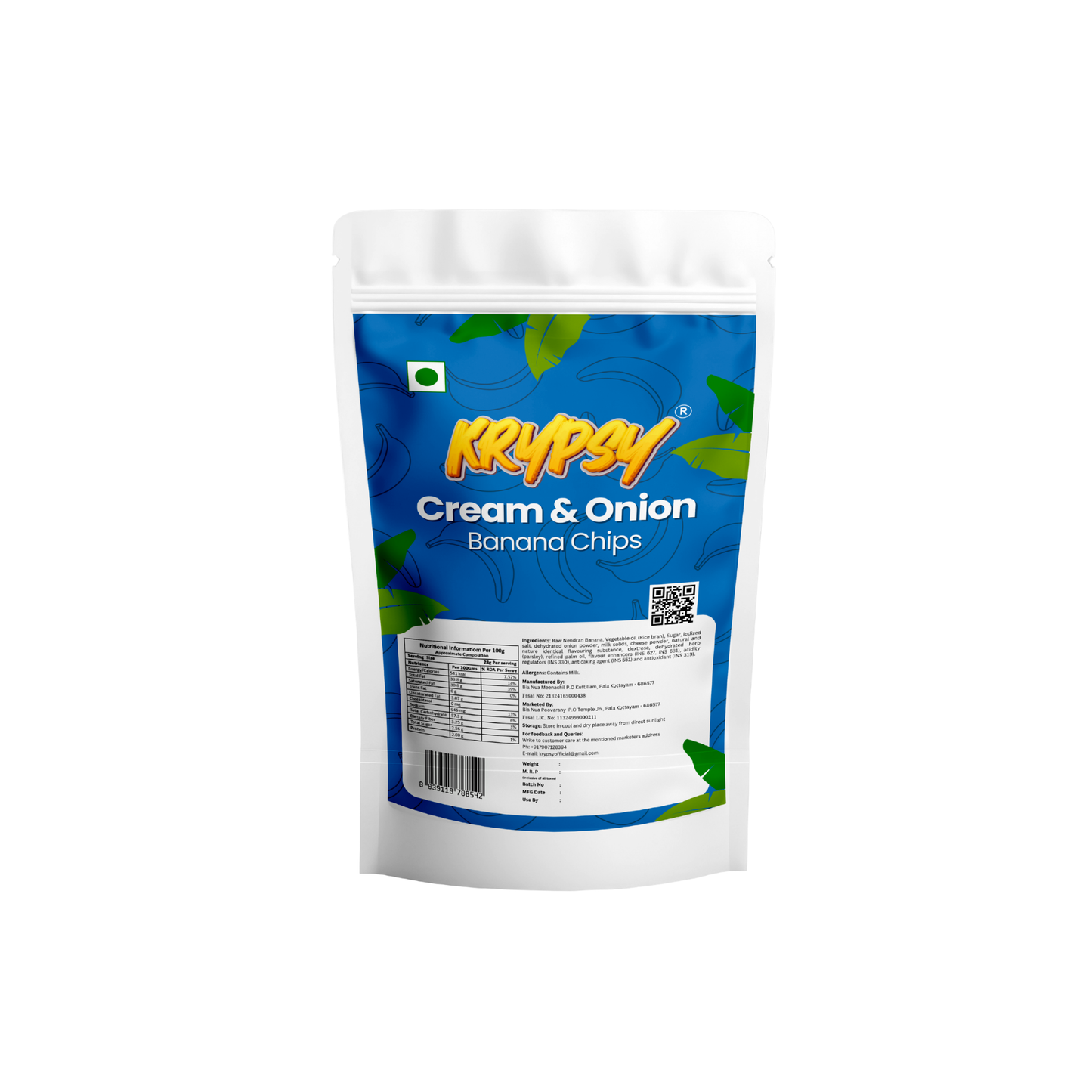 Krypsy Cream & Onion Banana Chips – Made in Pure Coconut Oil